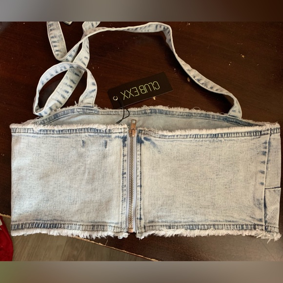 NWT Dolls Kill Club Exx Throw It Back Halter Denim Crop Top Size M - Picture 3 of 7